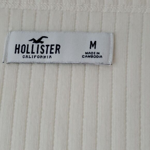 HOLLISTER RIBBED KNIT FAUX CARDIGAN CREAM IVORY OFF-WHITE SIZE MEDIUM 90s Y2K - Picture 2 of 9